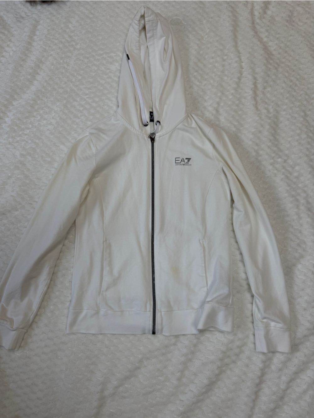 Emporio Armani White Zip-Up Hooded Bomber Jacket